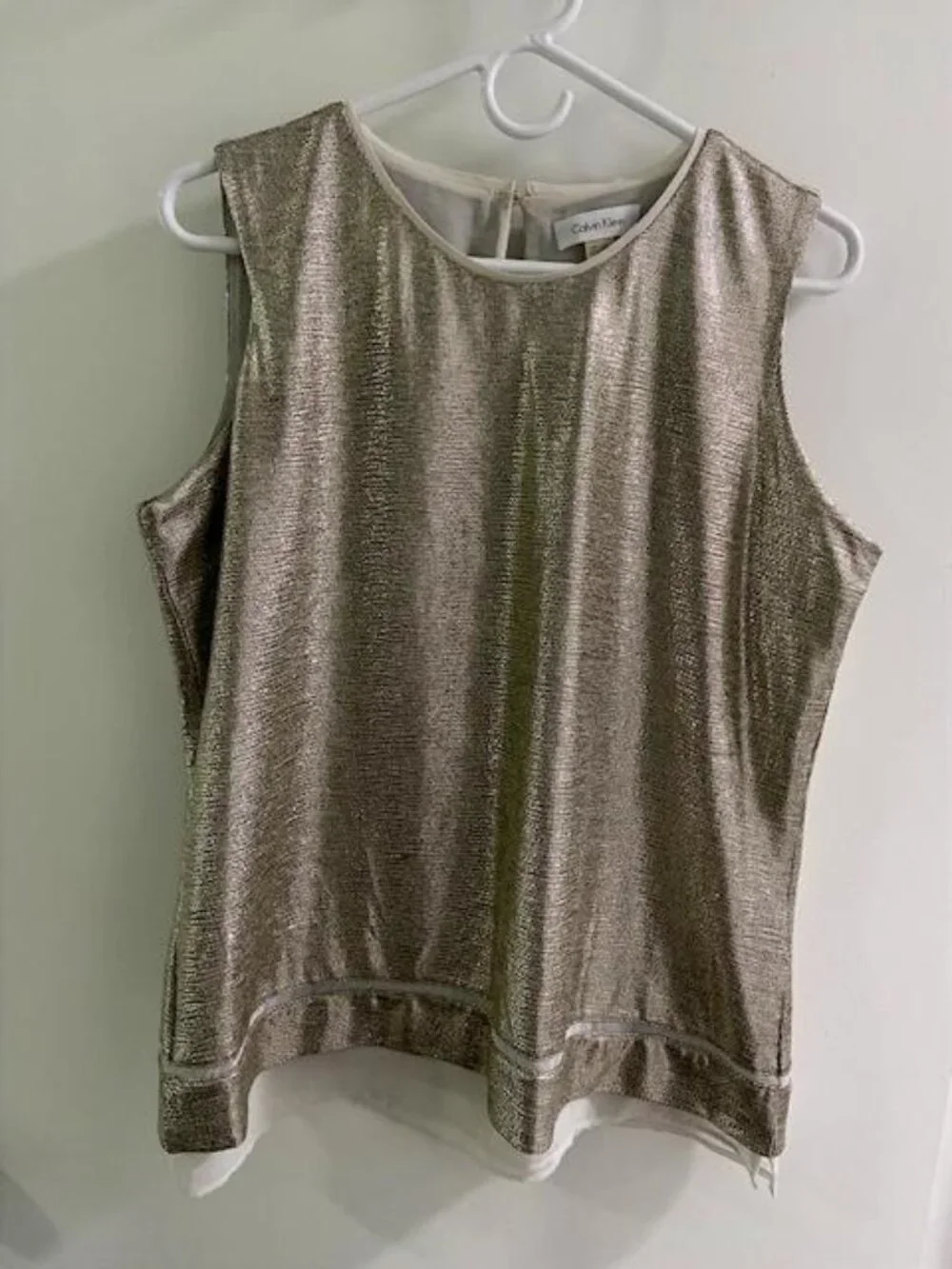 Calvin Klein Sleeveless Metallic Silver Gold Top Size L